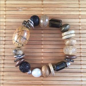 Silpada Brass, Bronze & Pearl Stretch Bracelet